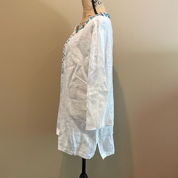 New Talbots Fish Embellished Linen Tunic White 2X #135 - Picture 5 of 8